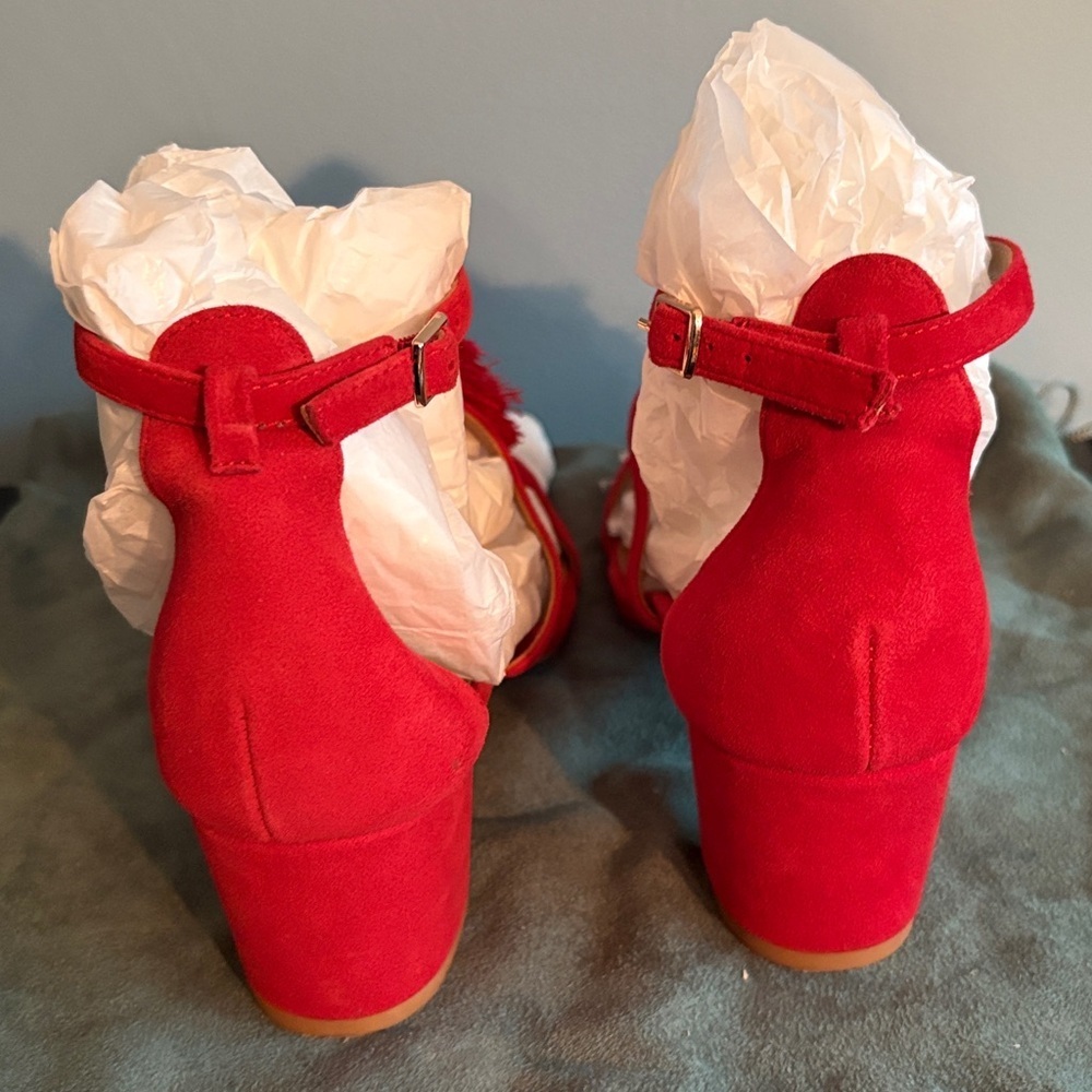 Anthropology Red Tassel Sling Back. Size 10 - Picture 5 of 11